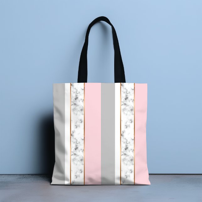 Elegant White Marble Gray Pink Tote Bag (Creator Uploaded)