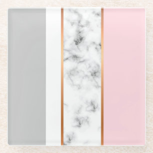 Elegant White Marble Grey Pink Glass Coaster