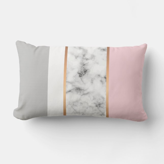 Elegant White Marble Grey Pink Lumbar Pillow (Front)
