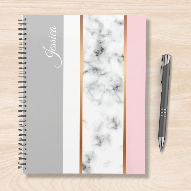 Elegant White Marble Grey Pink Personalized Name Planner (Creator Uploaded)