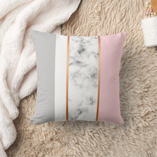 Elegant White Marble Grey Pink Throw Pillow | Zazzle