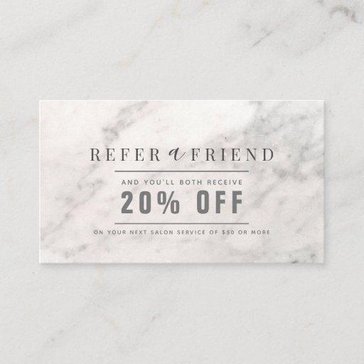 Customizable Elegant White Marble Hair Salon Referral Business Card