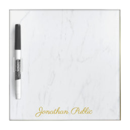 Elegant White Marble Handwritten Gold Name Modern Dry Erase Board