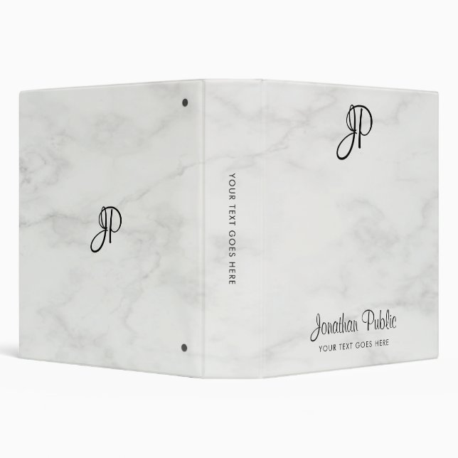 Elegant White Marble Look Add Name Monogram Here 3 Ring Binder (Background)