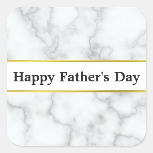 Elegant White Marble Look Happy Fathers Day Square Sticker