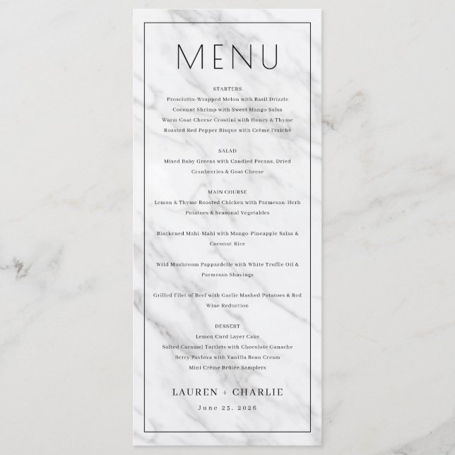 Elegant White Marble Menu (Front)