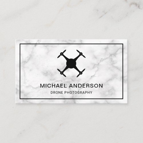 Elegant White Marble Modern Drone Photography Business Card