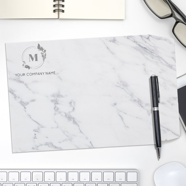 Elegant White Marble Monogram  Envelope Mailers (Creator Uploaded)