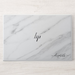 Elegant white Marble monogram name HP Laptop Skin