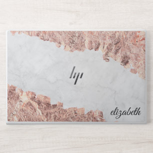 Elegant white Marble monogram name HP Laptop Skin