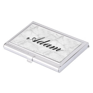 Elegant White Marble Name Template Business Card Case