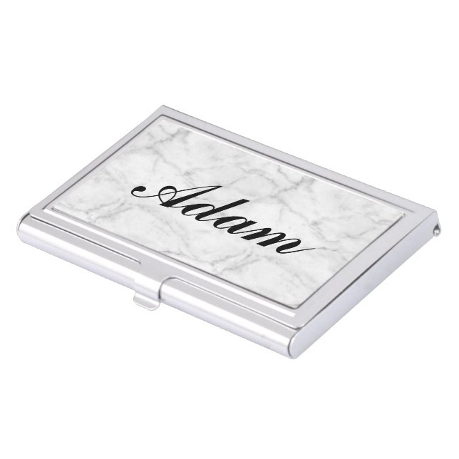 Elegant White Marble Name Template Business Card Case (Front)