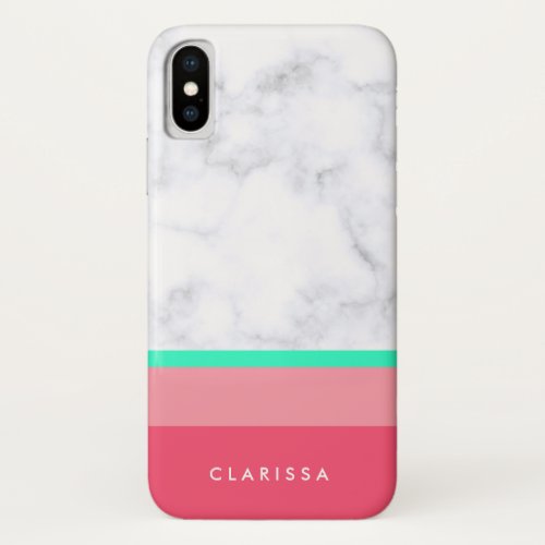 elegant white marble pastel pink melon mint iPhone XS case