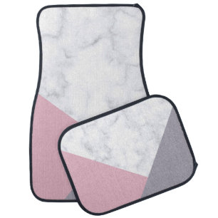 elegant white marble pastel pink purple geometric car mat