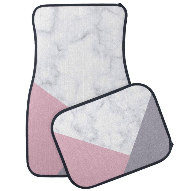 elegant white marble pastel pink purple geometric car mat (Set)