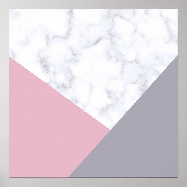 elegant white marble pastel pink purple geometric poster (Front)