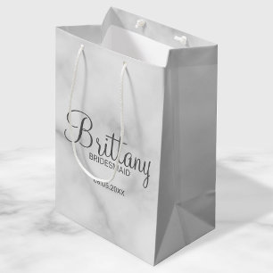 Elegant White Marble Personalized Bridesmaids Medium Gift Bag