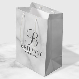 Elegant White Marble Personalized Bridesmaids Medium Gift Bag