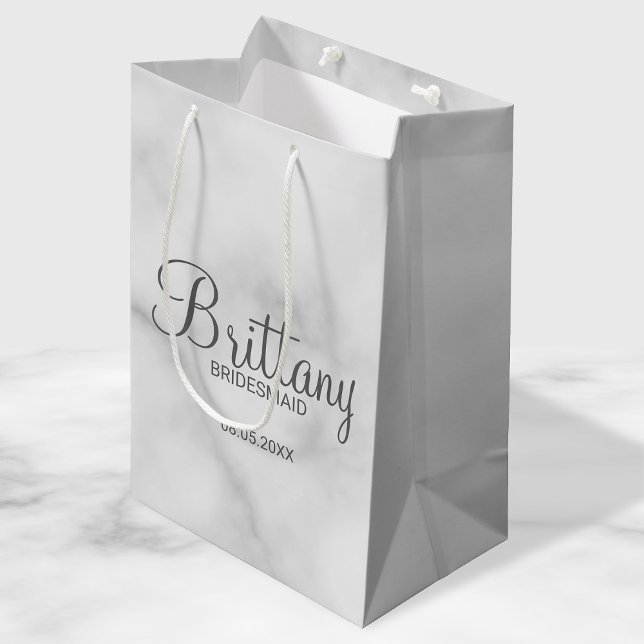 Elegant White Marble Personalized Bridesmaids Medium Gift Bag (Creator Uploaded)