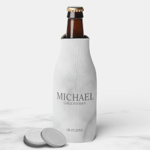 Elegant White Marble Personalized Groomsmen Bottle Cooler