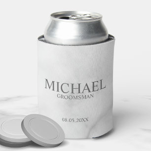 Elegant White Marble Personalized Groomsmen Can Cooler