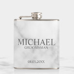 Elegant White Marble Personalized Groomsmen Hip Flask<br><div class="desc">Classy Elegant White Marble Personalized Groomsmen Gifts
featuring personalized groomsman's name,  title and date in classic serif font style on white marble background.

Also perfect for Best Man,  Father of the Bride and more.</div>