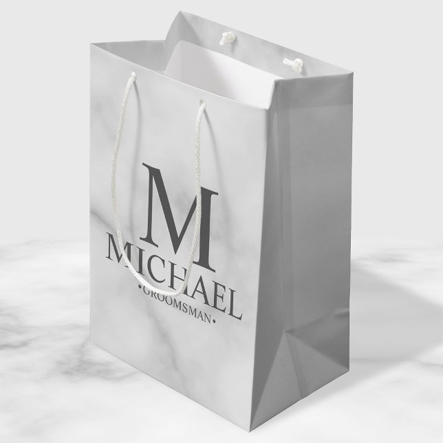 Elegant White Marble Personalized Groomsmen Medium Gift Bag (Creator Uploaded)