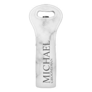 Elegant White Marble Personalized Groomsmen Wine Bag