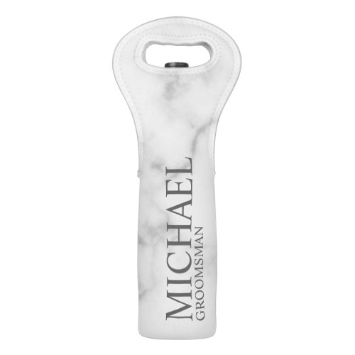 Elegant White Marble Personalized Groomsmen Wine Bag