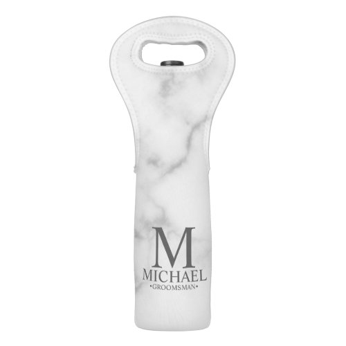 Elegant White Marble Personalized Groomsmen Wine Bag