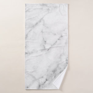 Elegant White Marble Print with Silver Textured Bath Towel