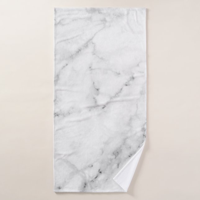 Elegant White Marble Print with Silver Textured Bath Towel (Bath Towel)