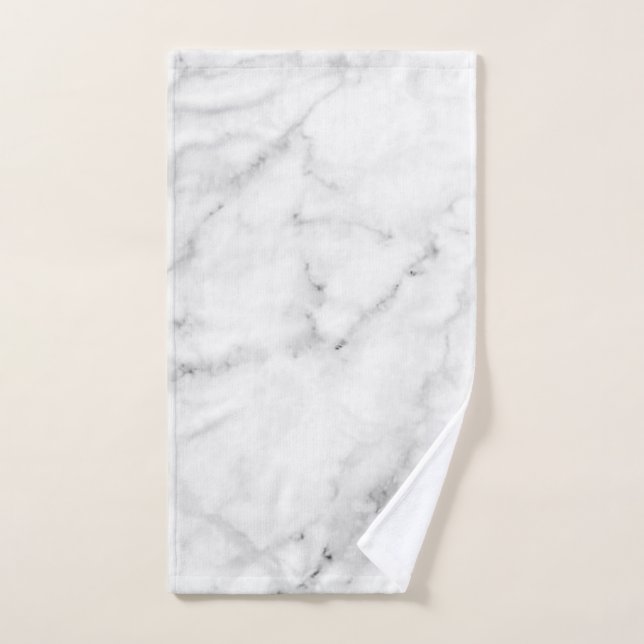 Elegant White Marble Print with Silver Textured Hand Towel (Hand Towel)