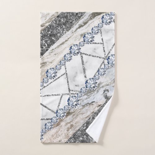 Elegant White Marble Print with Silver Textured Hand Towel