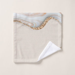 Elegant White Marble Print with Silver Textured Wash Cloth
