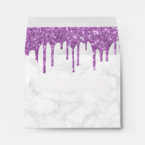 Elegant white marble purple glitter drips envelope