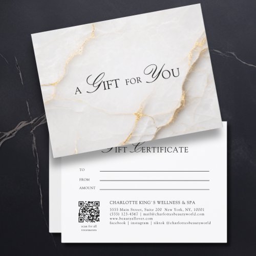 Elegant White Marble QR Code Gift Certificate