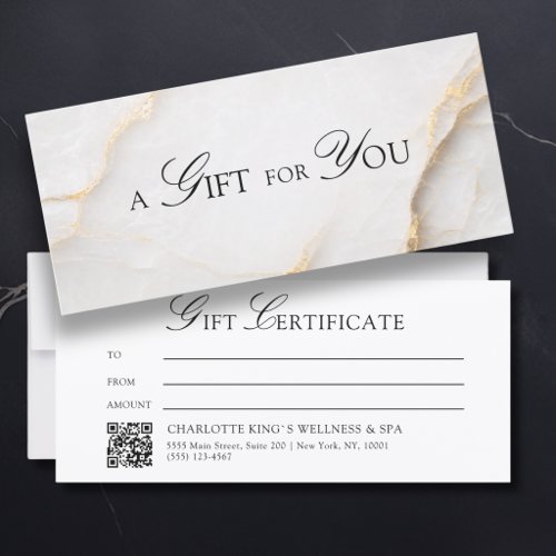 Elegant White Marble QR Code Gift Certificate