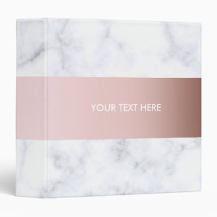 elegant white marble rose gold faux strip 3 ring binder
