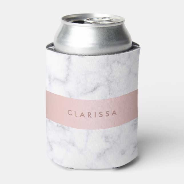elegant white marble rose gold faux strip can cooler (Can Front)