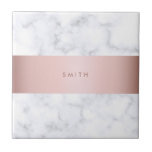 elegant white marble rose gold faux strip ceramic tile<br><div class="desc">Stylish and modern design featuring faux white marble and faux rose gold strip.</div>