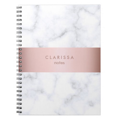 elegant white marble rose gold faux strip notebook