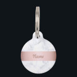 elegant white marble rose gold faux strip pet ID tag<br><div class="desc">Stylish and modern design featuring faux white marble and faux rose gold strip.</div>