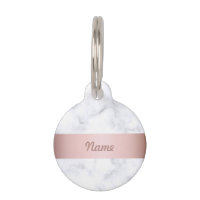 elegant white marble rose gold faux strip pet ID tag
