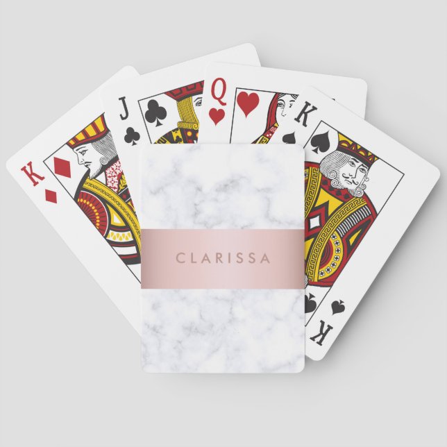 elegant white marble rose gold faux strip poker cards (Back)