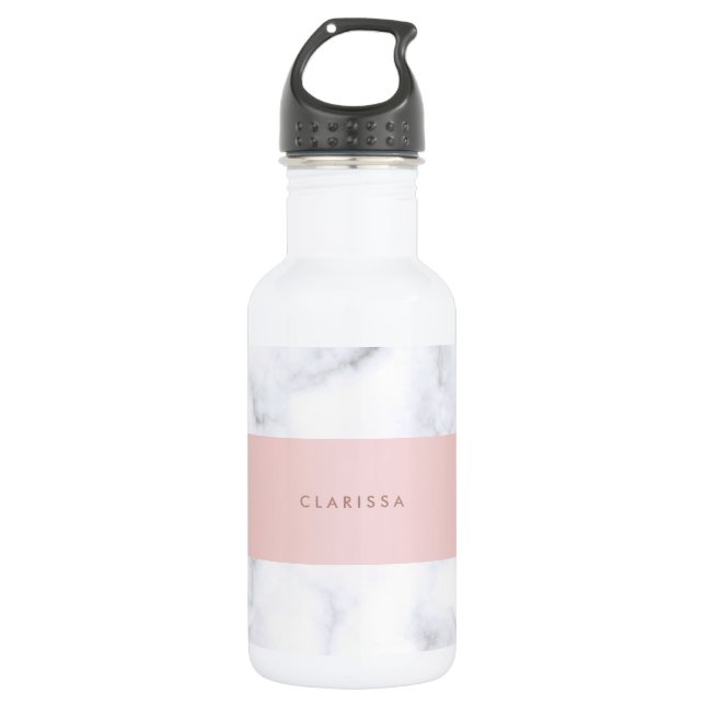 elegant white marble rose gold faux strip stainless steel water bottle (Front)