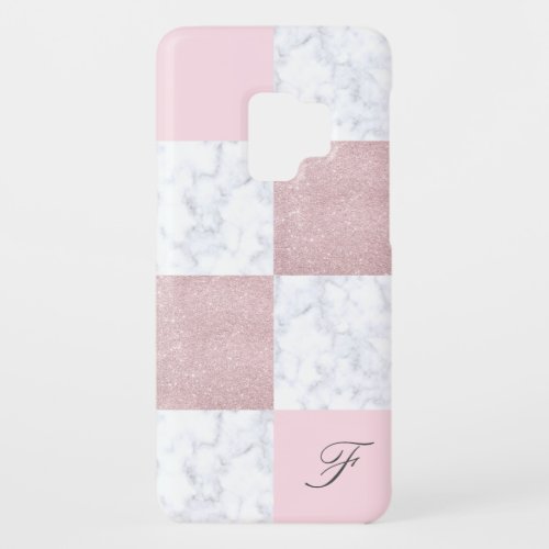 Elegant white marble  rose gold glitter checkered Case_Mate samsung galaxy s9 case