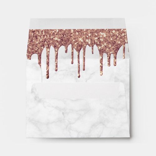 Elegant white marble rose gold glitter drips envelope