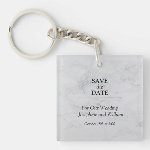 Elegant White Marble Save the Date Keychain