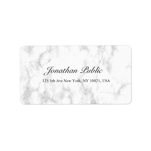 Elegant White Marble Script Luxury Modern Address Label